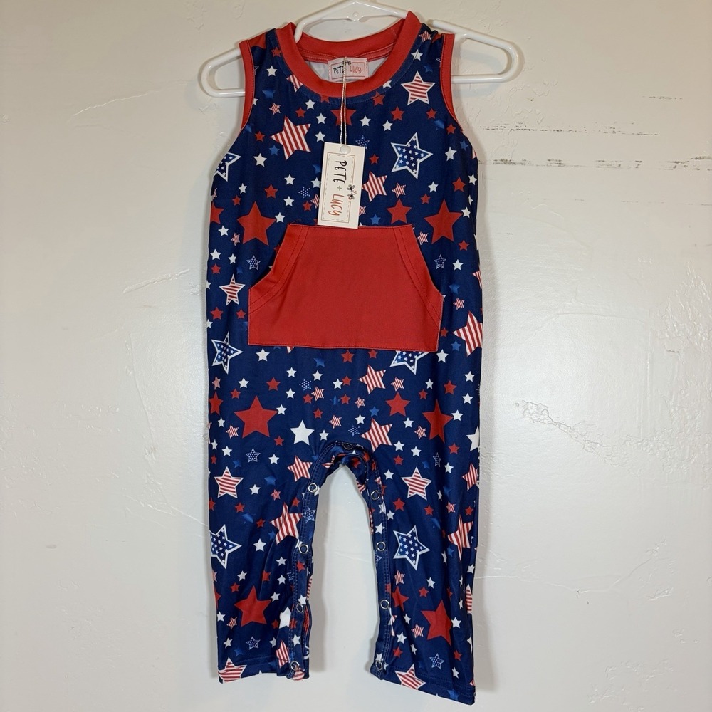 New- Pete + Lucy Star Spangled Romper 9-12 Months Patriotic America